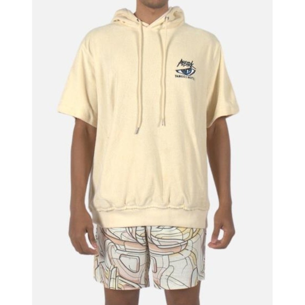 Abstrk Tango Hotel Terry Cotton Mens Large Hooded Shirt Zip Pockets Short Sleeve